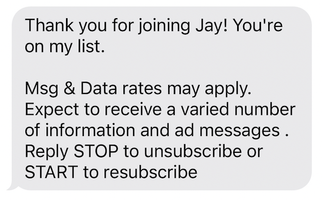 SMS Welcome Message Example Placeholder