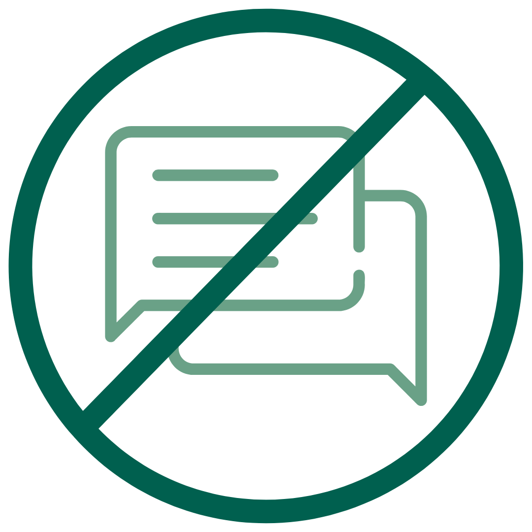 A light green message icon behind a darker green negative icon.